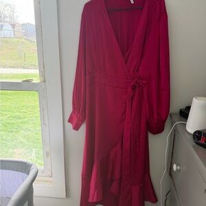 Midi Wrap Dress in Berry with Tie Waist